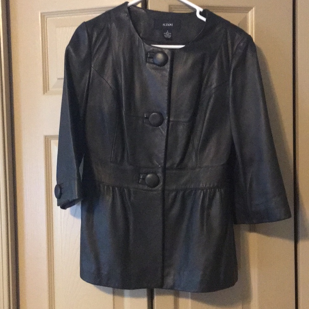 Alfani Black Leather 3/4 Sleeve Jacket Size Small
